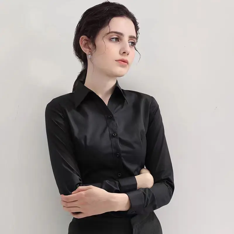 Chemise noire d'été à manches courtes, col carré, nouveaux vêtements de travail élastiques, vêtements de cérémonie, chemise blanche professionnelle pour femmes