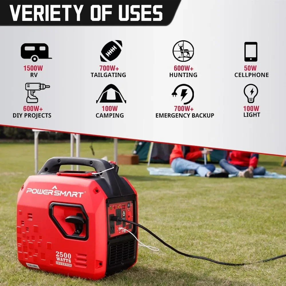 2500-Watt Gas Powered Portable Inverter Generator, Super Quiet for Camping, Tailgating, Home Emergency Use,