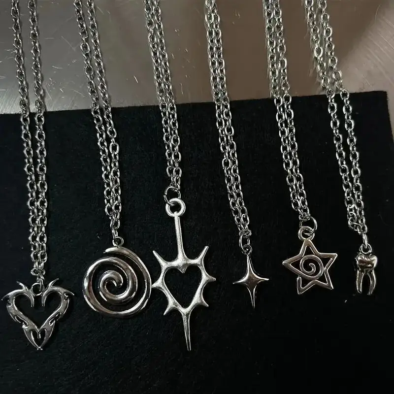 Cross-Border Foreign Trade Gothic Alloy Pendant Necklace Fashion Punk Jewelry Women's Fire Heart Teeth Factory Direct Sales
