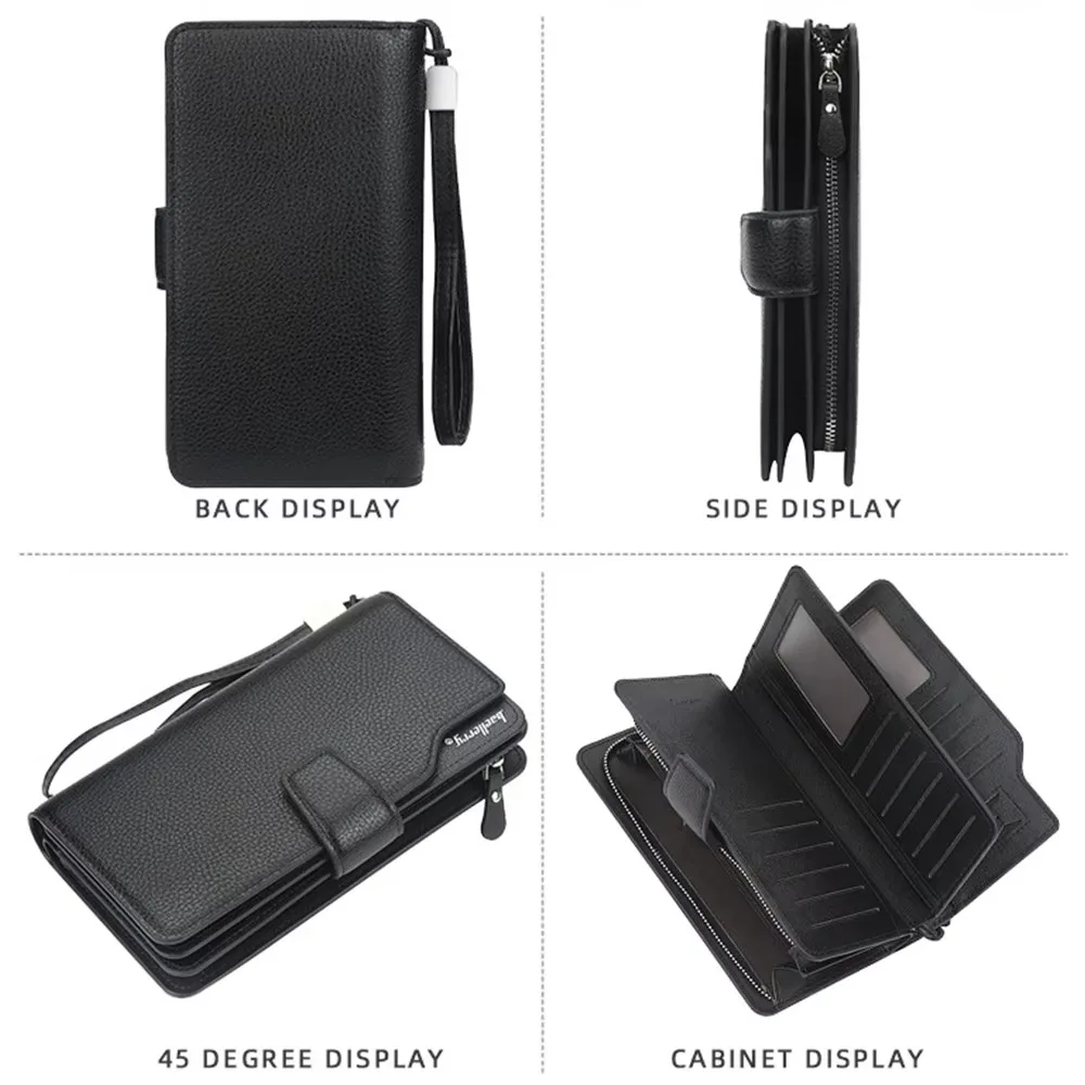 Multifunctional PU Leather Long Men Wallet Multi-layer Large Capacity Card Holder Zipper Male Purse Outdoor