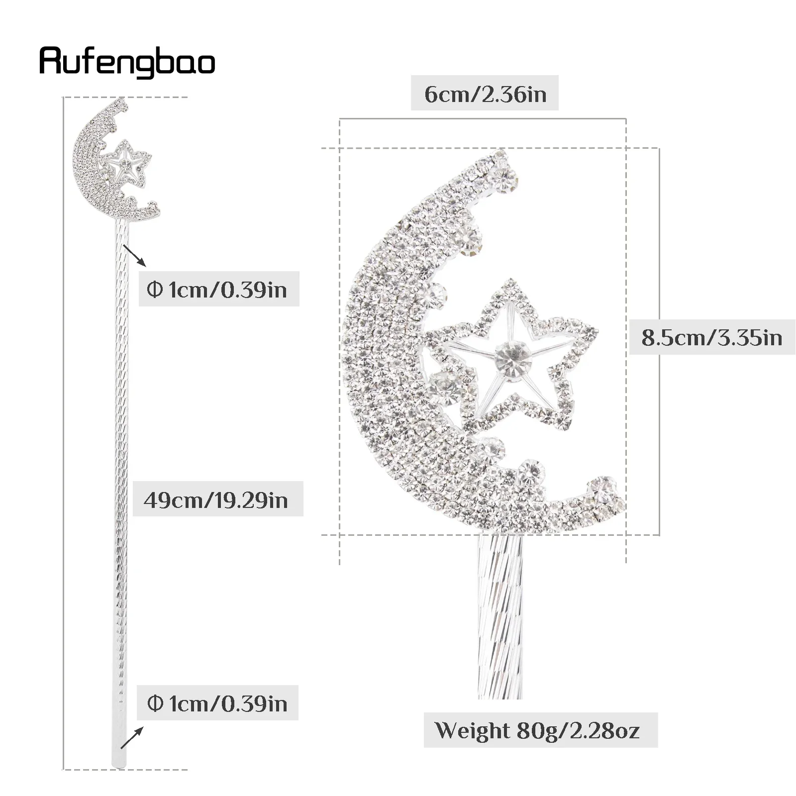 White Diamond Moon Star Alloy Fairy Wands Princess Wands for Kids Angel Wand for Party Costume Wedding Birthday Party 49cm