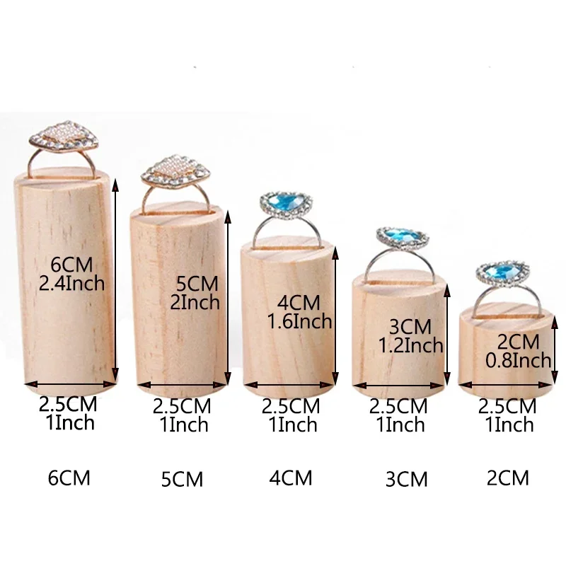 Wood 5pcs/set Cylindrical Rings Display Rack Organizer Holder Jewelry Display Stand Ring Counter Windows Display