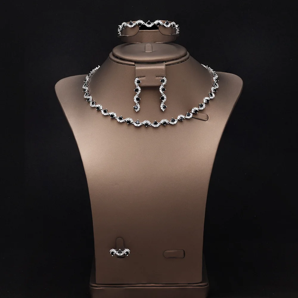 HIBRIDE New Fashion Simple Pop Black Necklace Earrings and Bracelet Jewelry Set Suitable for Wedding Bridal Party Gifts S-1334