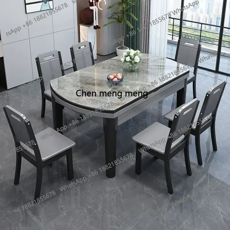 암석판 식탁과 의자 조합 접이식 수납형 사각형 가정용 숨겨진 인덕션 쿠커 H