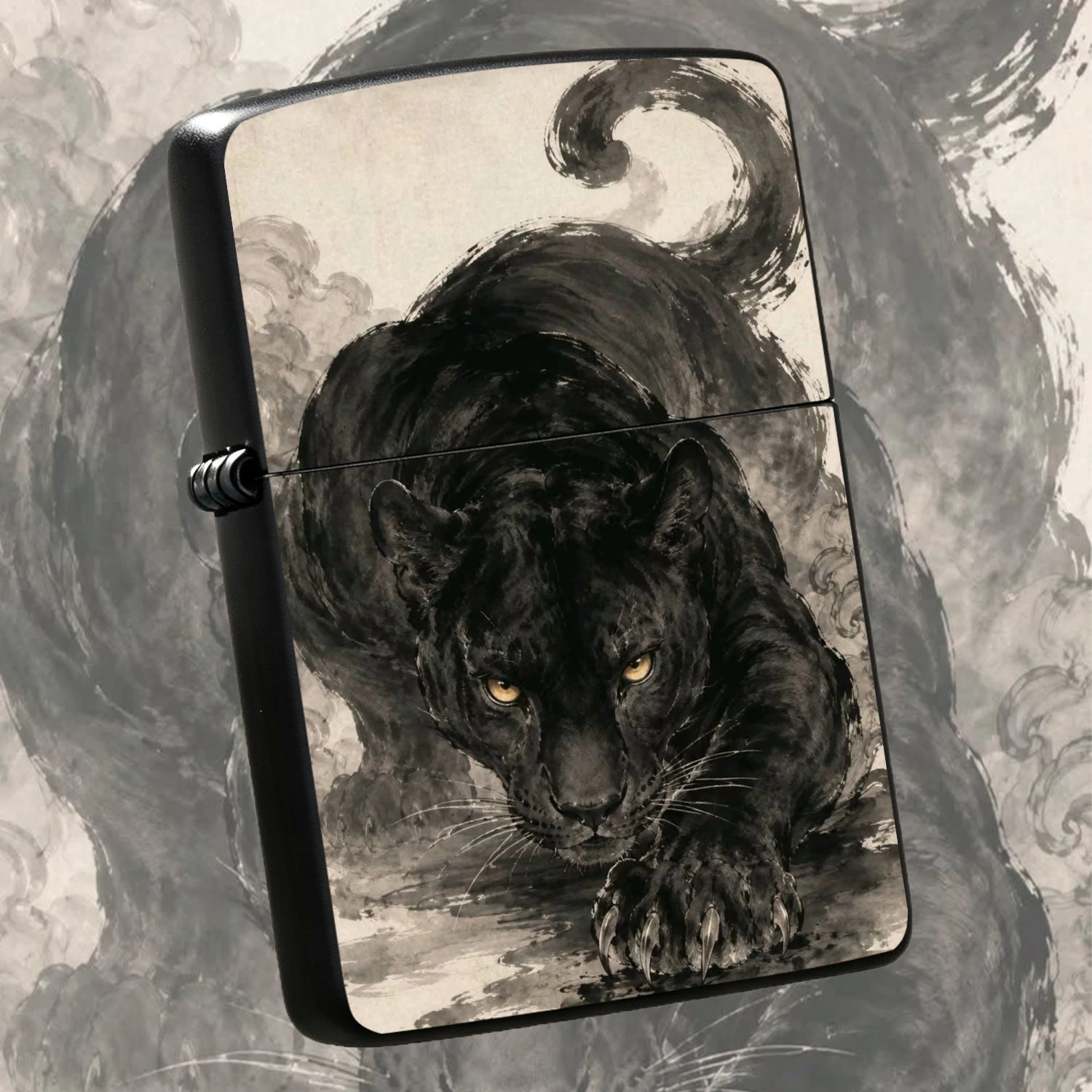 Eastern Style Ink Wash Black Panther Pattern Art Lighter Exquisite Aesthetic Decor For Daily Carry Outdoor Gathering Casual Versatile Stylish Practical Item Suitable For All Scenarios Show Your Unique Tastes A Humorous And Interesting Light