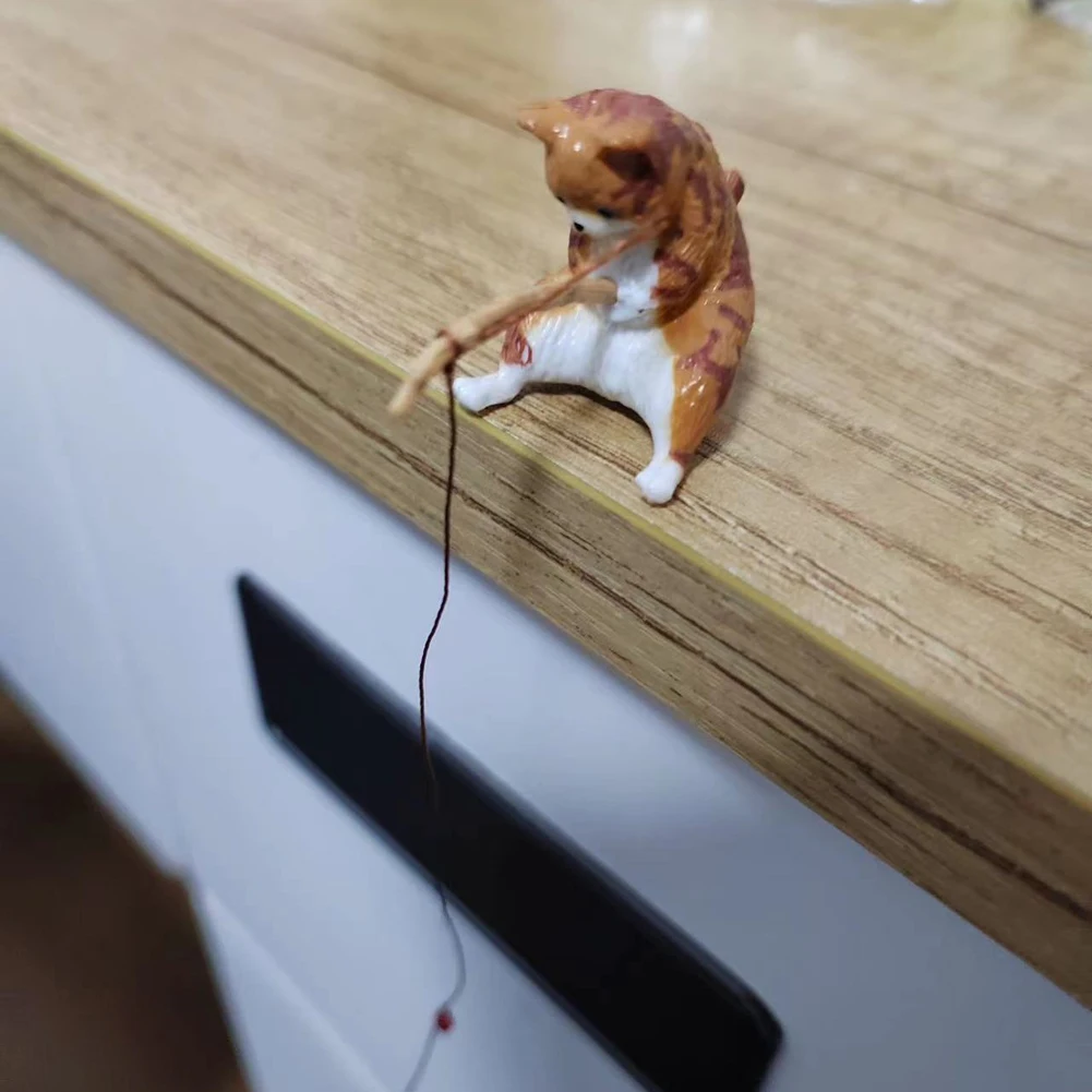 الأسماك المناظر الطبيعية الكرتون القط تمثال لطيف الصيد القط الشكل لطيف القط المناظر الطبيعية ديكور المنزل ديكور السيارات الداخلي #5