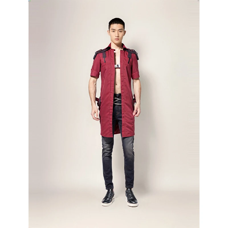 DMC 5 الشيطان قد يبكي دانتي تأثيري سترة زي مجموعة للرجال هالوين كرنفال لعب الأدوار الزي مع قفازات الكبار لعبة معطف