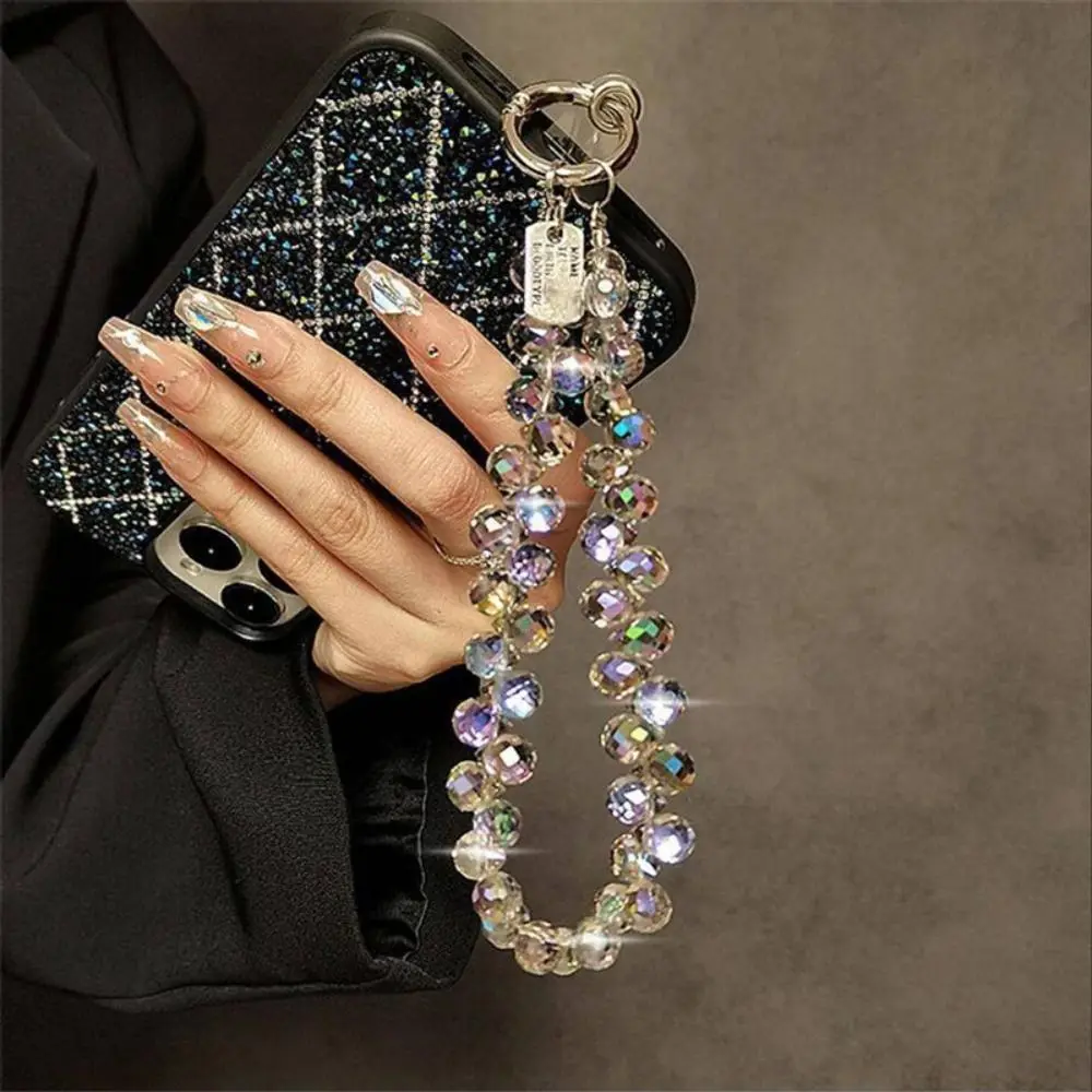 أنيق بريق كريستال حبة قلادة المفاتيح للنساء الملونة الهاتف المحمول الحبل سلسلة مجوهرات البريق سلسلة مفاتيح هدية