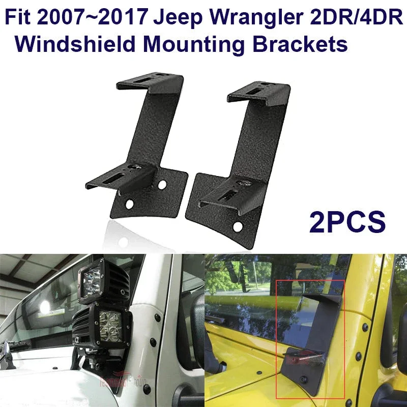 

Fit Jeep Wrangler JK 2007-2017 Led Light Bar Mount Bracket A-Pillar Side Windshield Hood Offroad Accessories