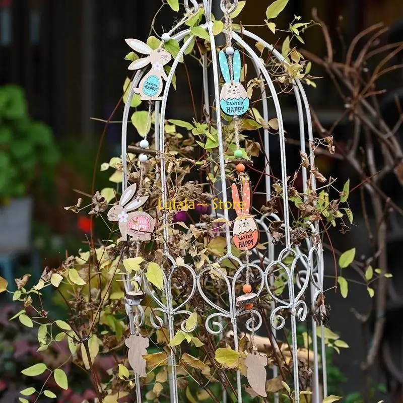 Y4QA Rústico Ornamento Páscoa Feliz com Corda pendurada Easter Party Props Decoração festas família Montada Decoração