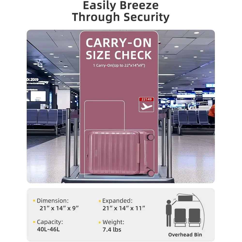 20 Inch Lavender Expandable Carry-On Luggage with Spinner Wheels, TSA Lock, and Front Pocket (Silk Rose)