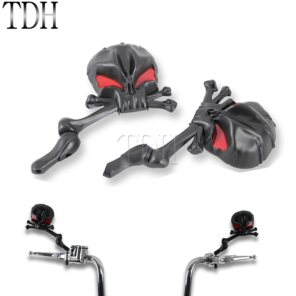 

Skull Skeleton Mirrors Cafe Racer Rear Side View Mirror For Harley Street Bob Sportster XL Dyna Touring 8mm 10mm Rearview Mirror