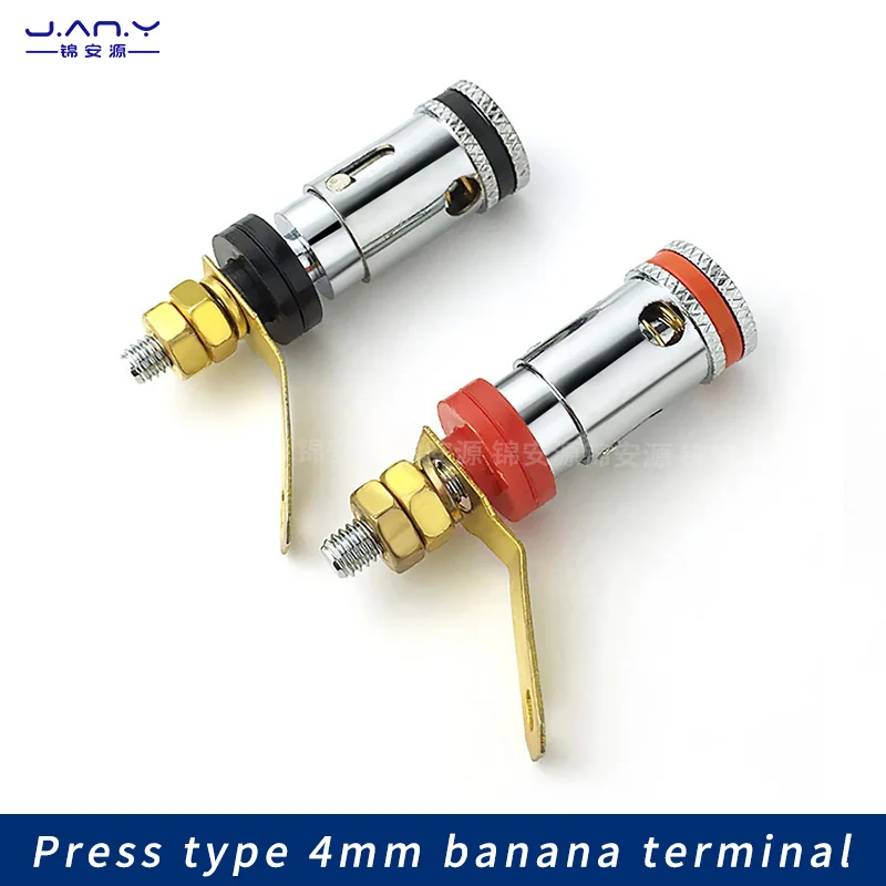 Ródio banhado a cobre Banana Binding Post, Primavera auto-bloqueio soquete, alto-falante amplificador, terminal chifre, imprensa tipo, 4mm