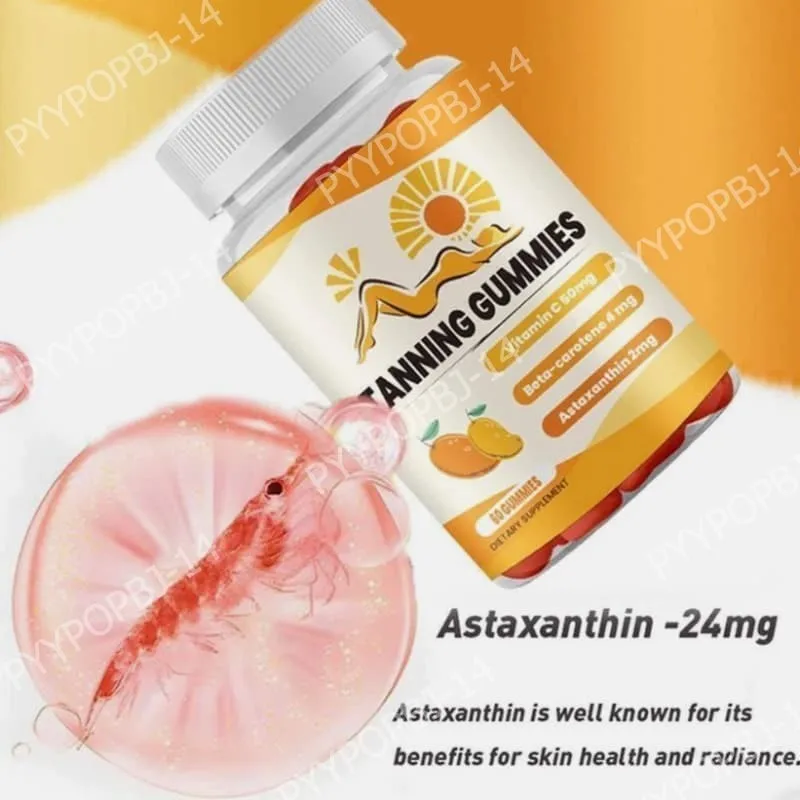 

Tanning Gummies with Astaxanthin Beta Carotene Lycopene, Vitamin C D B3 Zinc, 60 Count Daily Skin Beauty Support for Adults