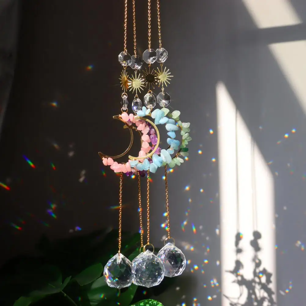 Decorative Moon Design Hanging Suncatcher Glitter  Sun Catcher Projective Rainbow Maker Pendant Garden Decor