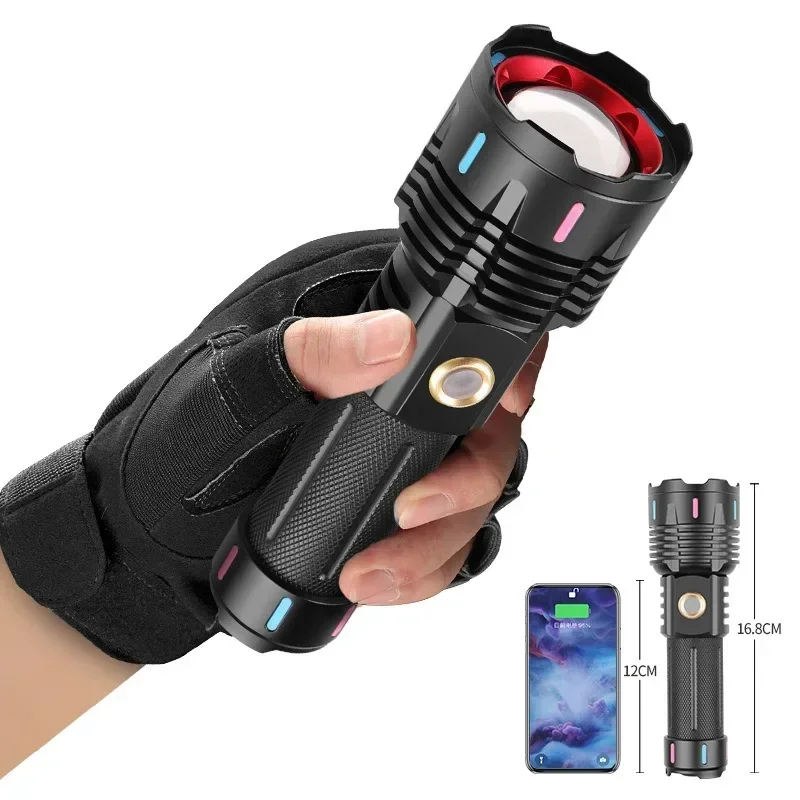 Powerful Ultra Bright Long Range Flashlight Type-C Rechargeable 5 Light Modes Portable Hand Lamp for Outdoor Camping Hiking