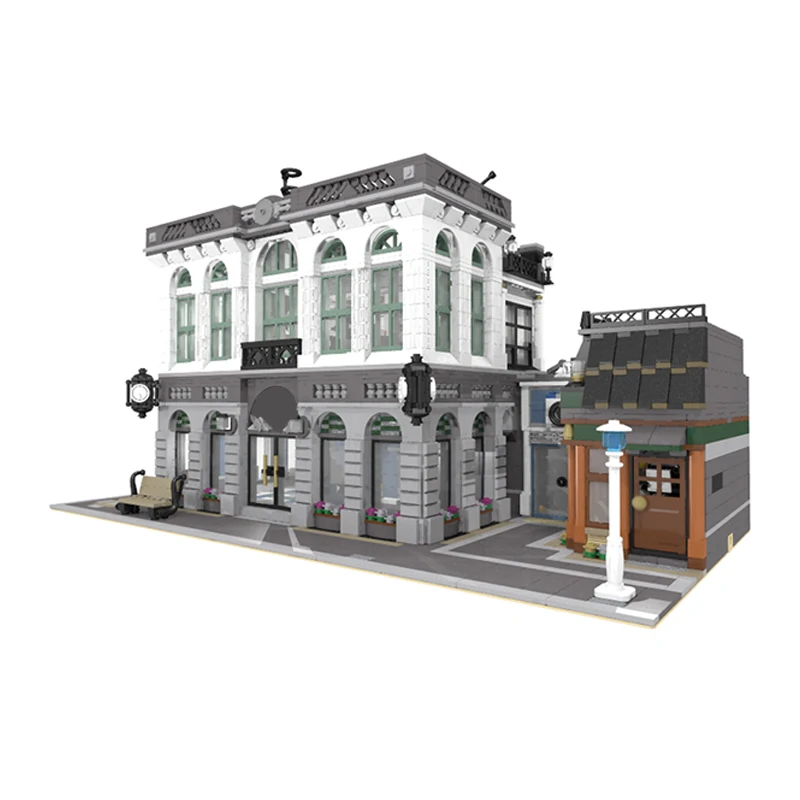 مدينة شارع عرض نموذج MOC بنك قوالب البناء مع مقهى وحدات التكنولوجيا الهدايا عطلة تجميع ألعاب أطفال البدلة #2