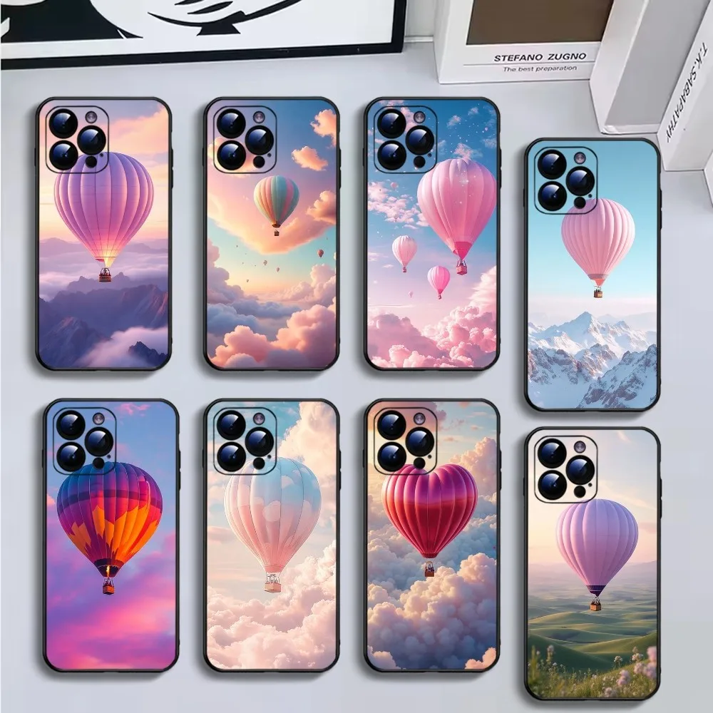 

Aesthetic hot air balloons Phone Case For iPhone16,15,14,13,12,11 Plus,Pro Max,XS,X,XR,SE,Mini,8,7,Soft Silicone Black Cover