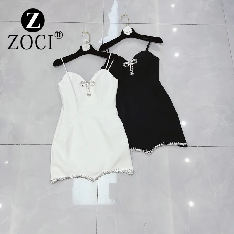 

[ZOCI] lines light luxury new party bow strap chest cushion slim fit girl dress A3#8338