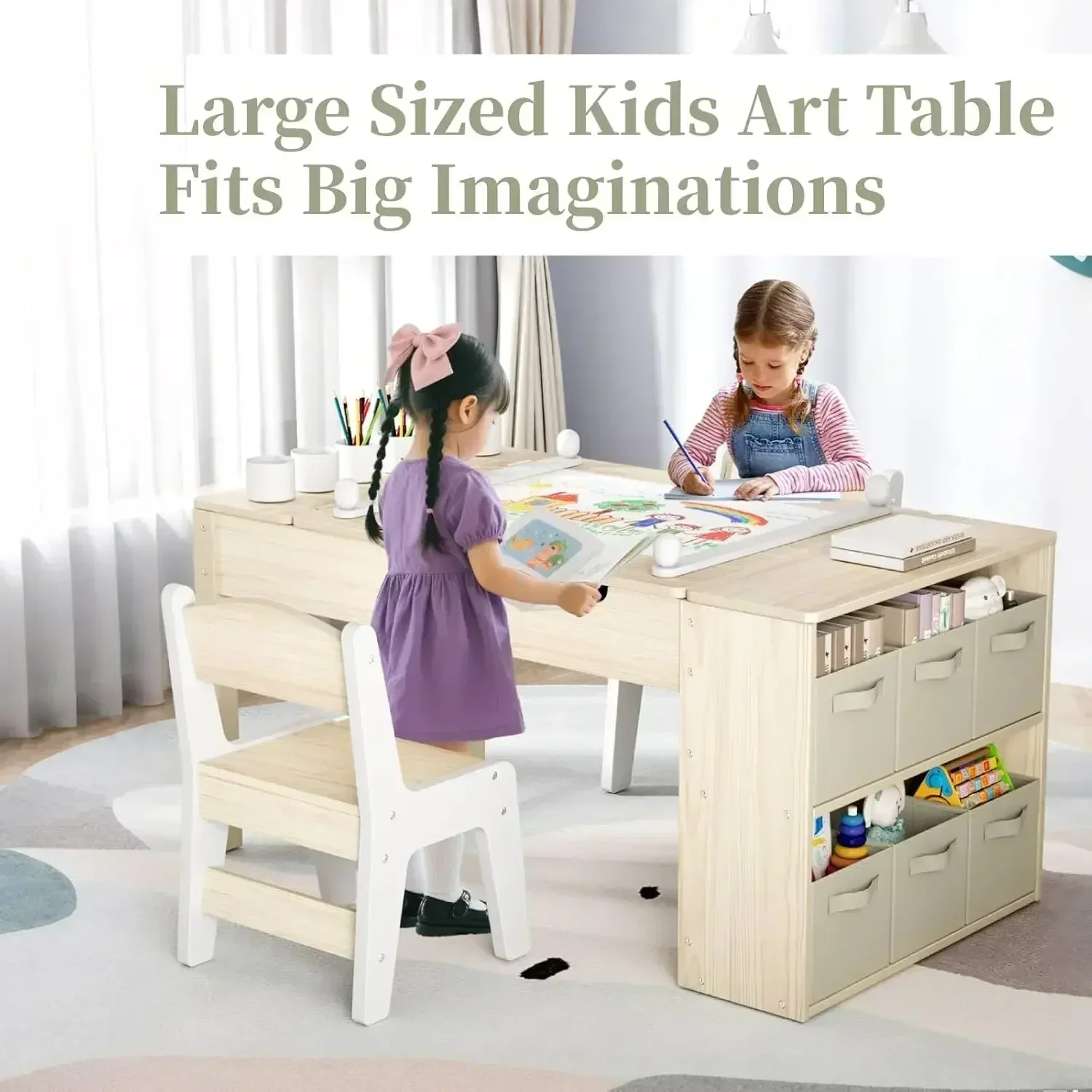 [High-Quality, Hot Deal!]3 in 1 Kids Art Table and Chair Set, Toddler Wooden Activity/Craft Table with 2 Chairs and Art Easel, S