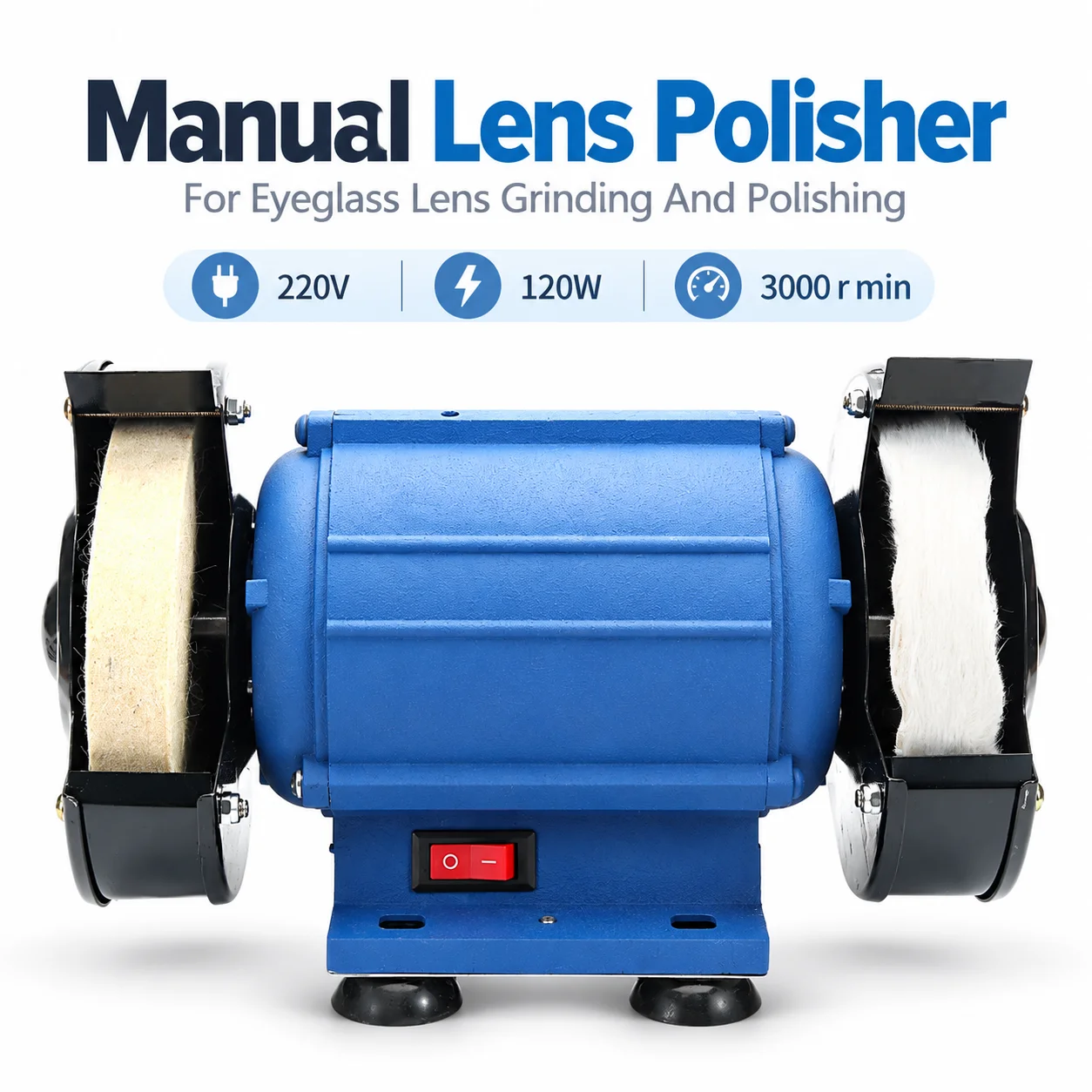 AOLIVIYA Eyeglass Lens Polishing Machine Optical Lens Grinder Manual Glasses Edger Polisher 120W 3000RPM Optical Shop Tool