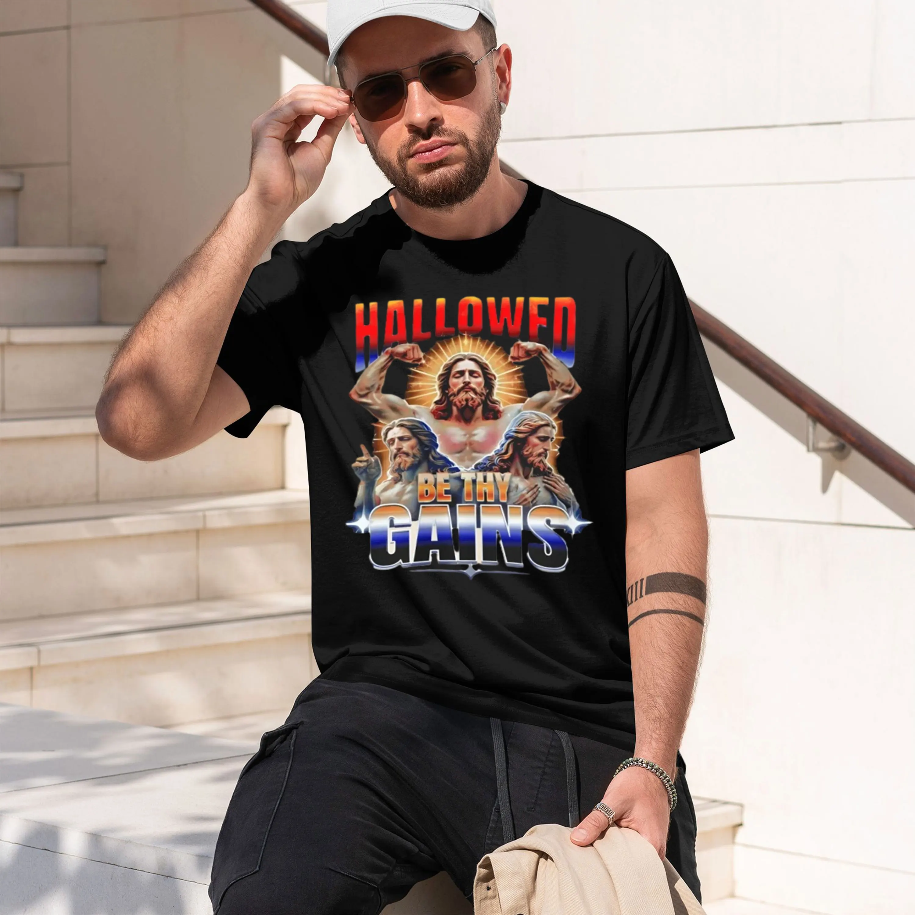 Jesus T Shirt Men Women Hallowed Be Thy Gains Funny Gym T-Shirt out ristian Clothes Religious Faith Tshirt Man Clothes 2026 New