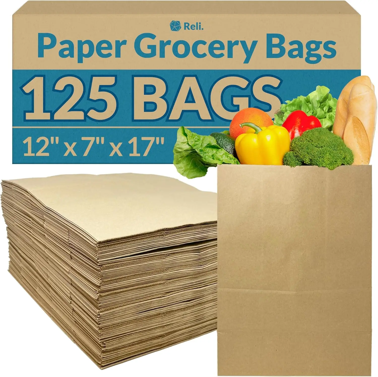 

Paper Grocery Bags 125 Pcs Bulk, 12x7x17 70 Lbs Basis Extra Heavy Duty Brown Kraft Sacks for Takeout Restaurant Retail Shopping