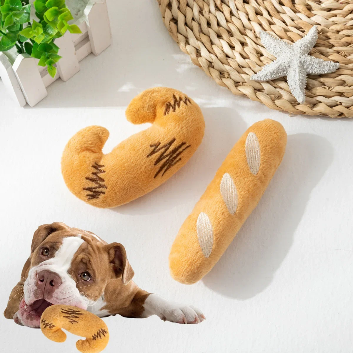 New Bread Dog Toy Squeaky Bite Dog Interactive Toy Baguette with Sleeping Doll Comfort Toy Dog Toys for Small Dogs