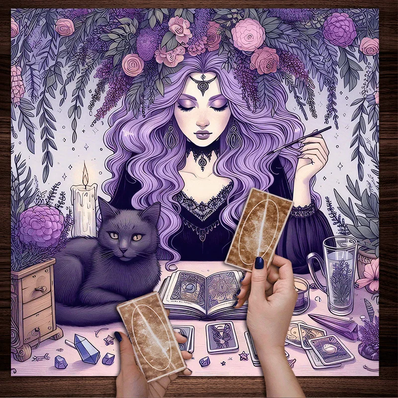 Tarot Cloth Small Tarot Cloth Three Card Spread Black Cat Crystal Round Table Altar Esoteric Decorations