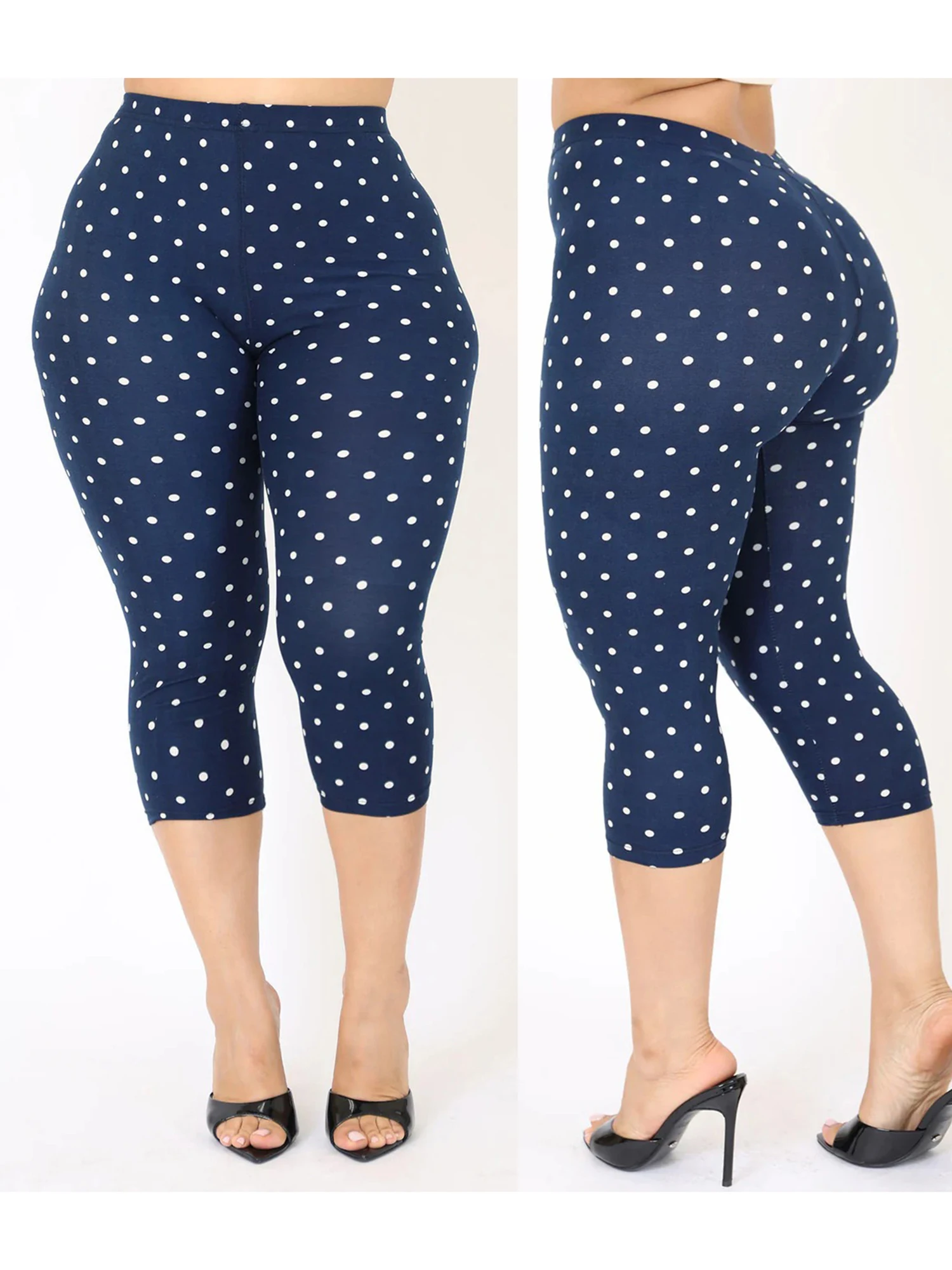 女性の花柄ハイウエストカプリレギンス伸縮性のあるクロップドパンツオフィスジムやカジュアルなお出かけに