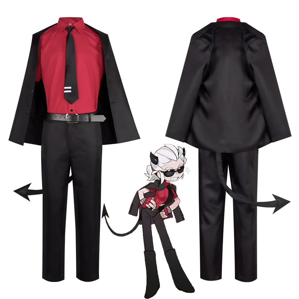 Game Helltaker The Awesome Demon Justice Cosplay Costume Adult Women Men Outfits Shirt Pants Jacket Tail Halloween Carnival Suit