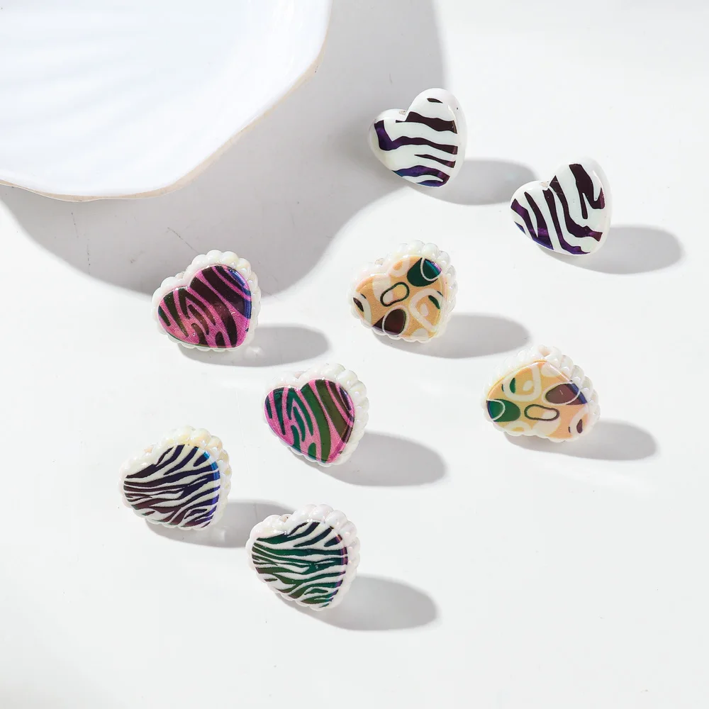 3 pasang/Set anting kancing akrilik hati macan tutul untuk wanita baru warna metalik kecil cinta persik anting perhiasan hadiah Hari Valentine