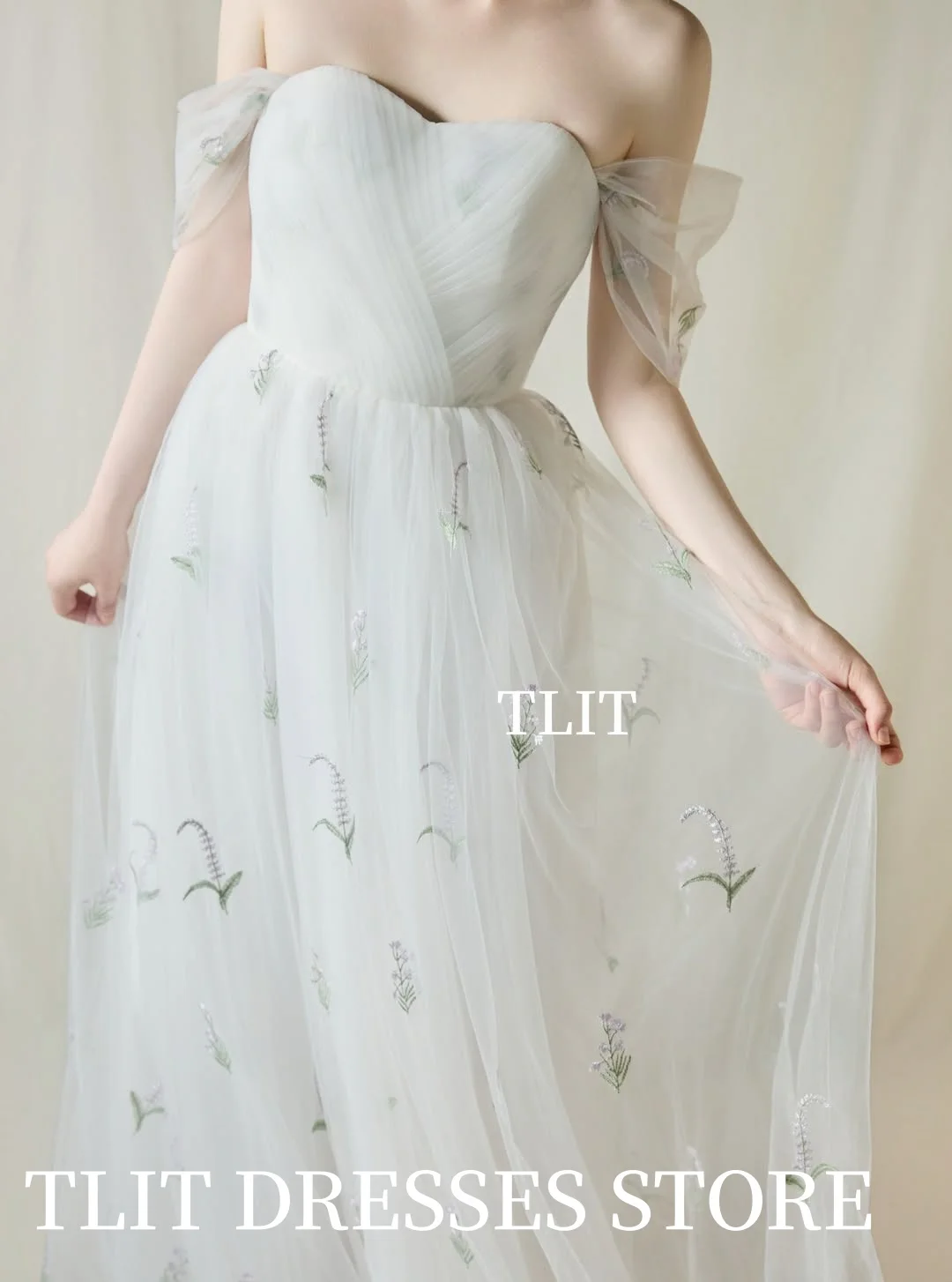 ชุดแต่งงานทรงเอไลน์ผ้าทูลล์เรียบง่าย TLIT ปักลายตามสั่ง ชุดเจ้าสาวเปิดไหล่ สไตล์เกาหลี สำหรับถ่ายภาพชุดแต่งงาน