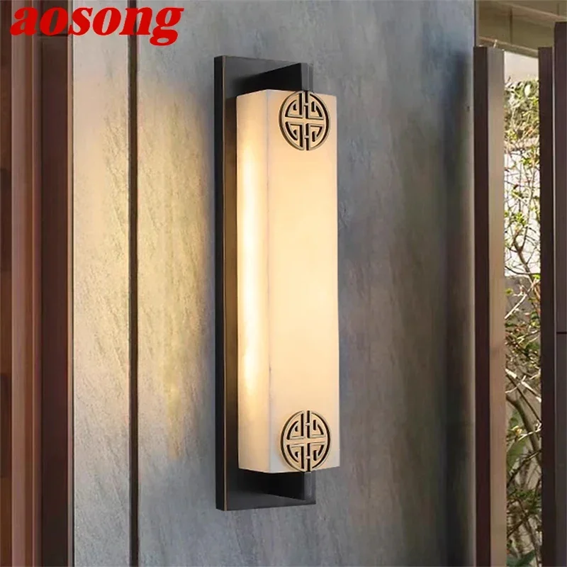 

AOSONG Contemporary LED Brass Marble Outdoor Wall Lamps Electric Waterproof Balcony Hallway Courtyard Villa Gate Hotel