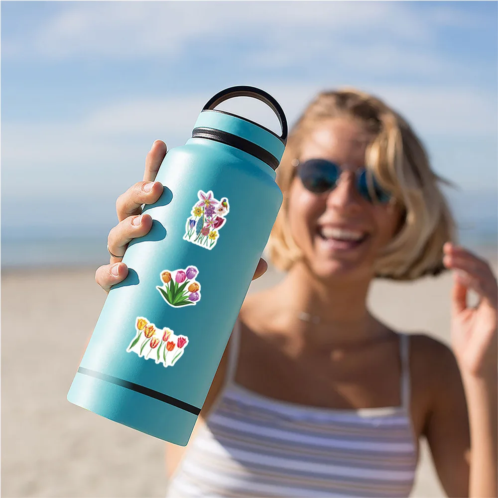 50PCS Tulipa Blumen Danke Belohnung Aufkleber personalisierte Cartoon dekorative Bleistift Box Tasse Gepäck Aufkleber Kinder Spielzeug Geschenk