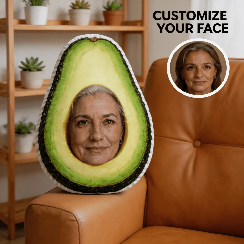 Customized Personalized Photo Face-Shaped Pillow, Avocado-Shaped Decorative Cushion, Customizable with Pictures, Unique Gift for Adults and Friends, Perfect Choice for Birthday Gifts, Father's Day, and Housewarming