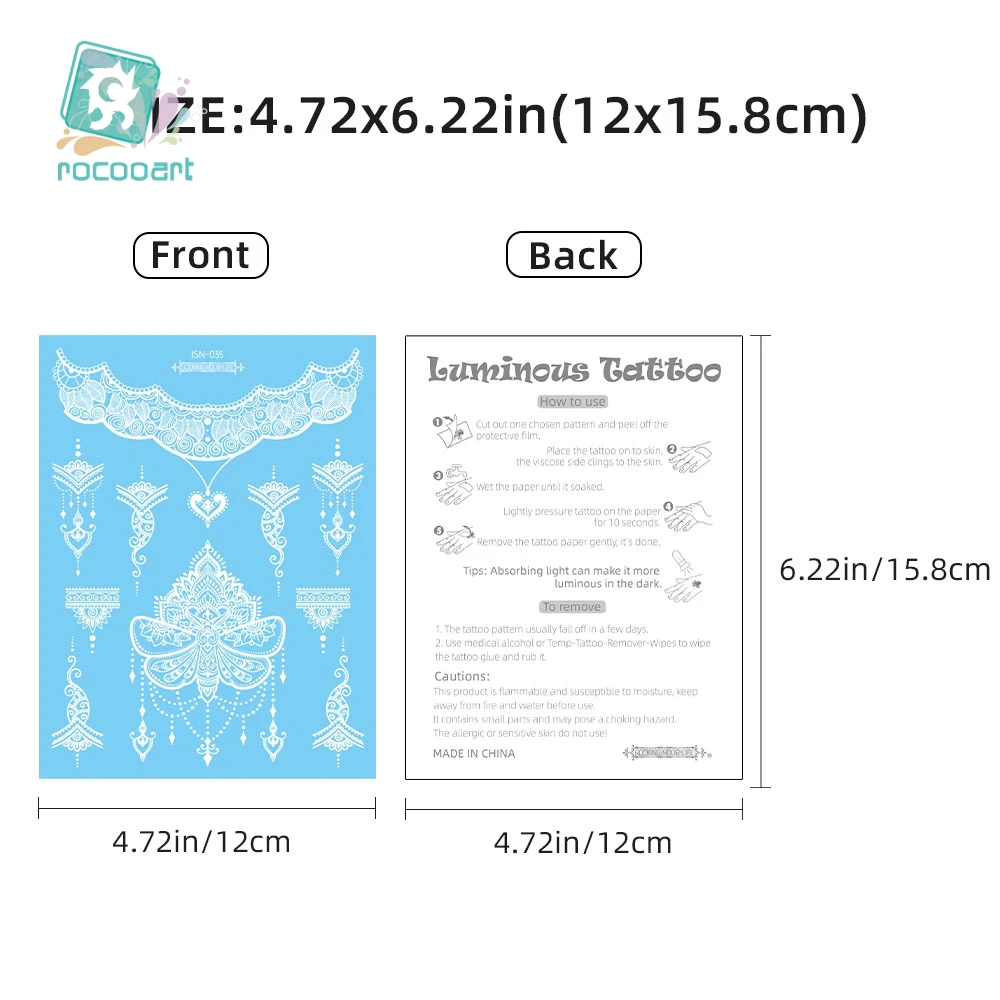 10Sheets Popular Waterproof White Lace Luminous Temporary Henna Tattoo Sticker For Hands Feet