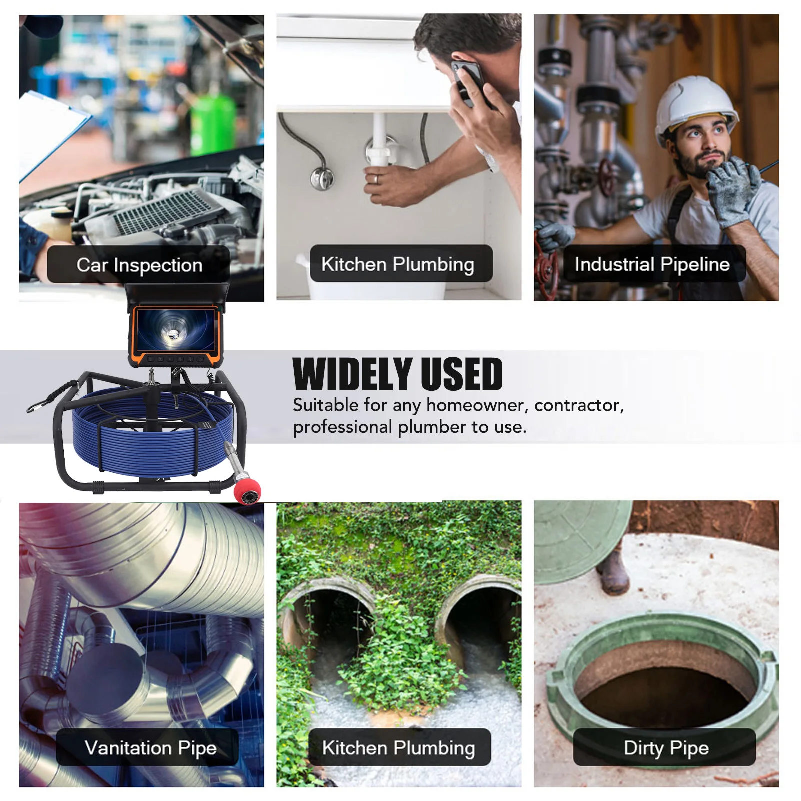 Cámara de alcantarillado inspección de plomería 7 pulgadas LCD IP68 cámara de tubería a prueba de agua grabadora DVR 30 m/98,4 pies IP68 grabadora DVR a prueba de agua