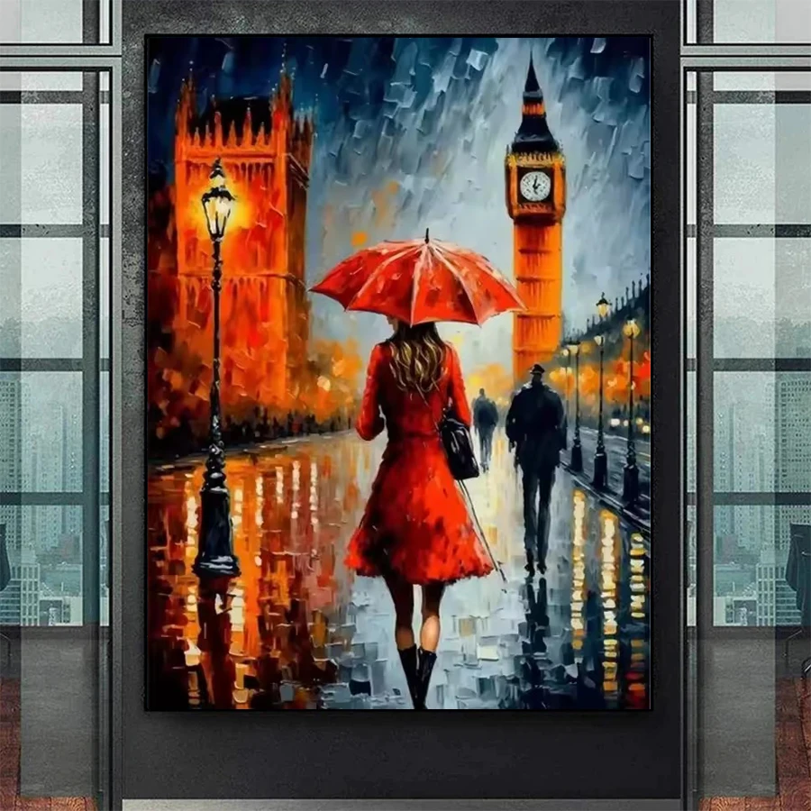 

DIY Diamond Painting Kit Abstract Art Romantic Urban Street Umbrella Woman Diamond Mosaic Full Drill Embroidery Handmade Hobby