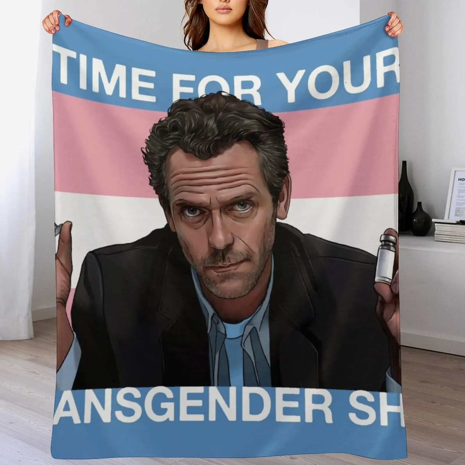 Dr. House Trans Flag Throw Blanket