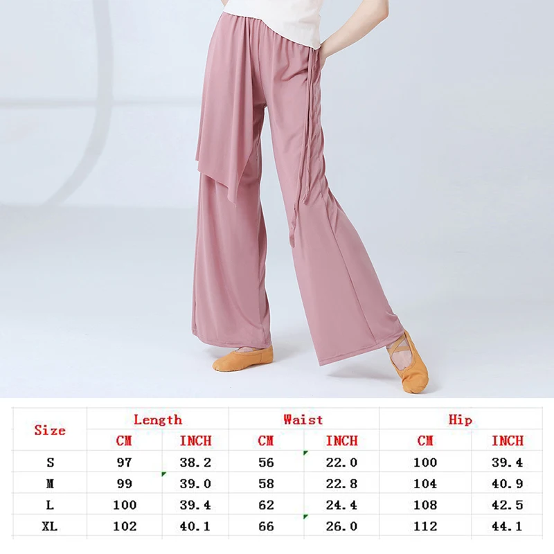 Soft Modern Dance Pants Loose Ribbon Wide Leg Dancing Trousers Chinese Classical Dance Performance Ladies Yoga Pants for Adult