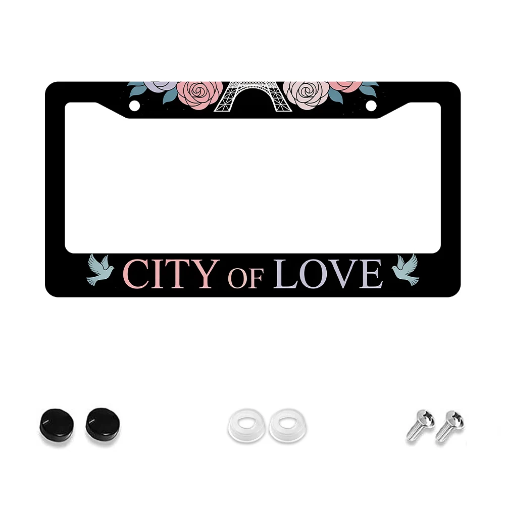 

1 шт. черная алюминиевая рамка номерного знака с 2 отверстиями и красочным рисунком розы и Эйфелевой башни, 6x12 дюймов, включает комплект винтов, Ret