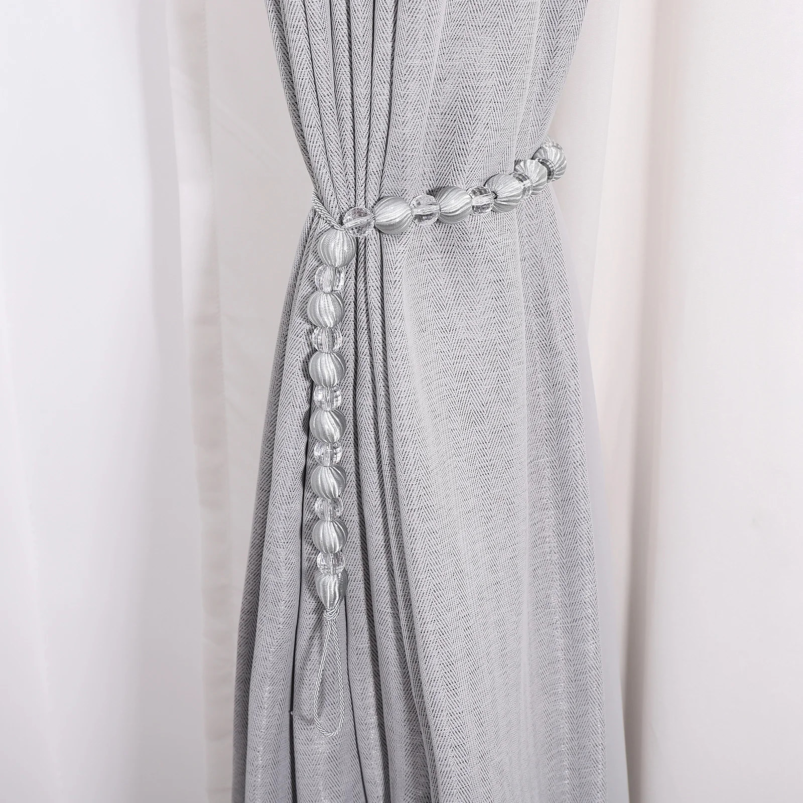 

2Pcs Acrylic Bead Curtain Tiebacks Curtain Rope No Tools Needed for Heavy Light Curtains Window Buckles Home Decor