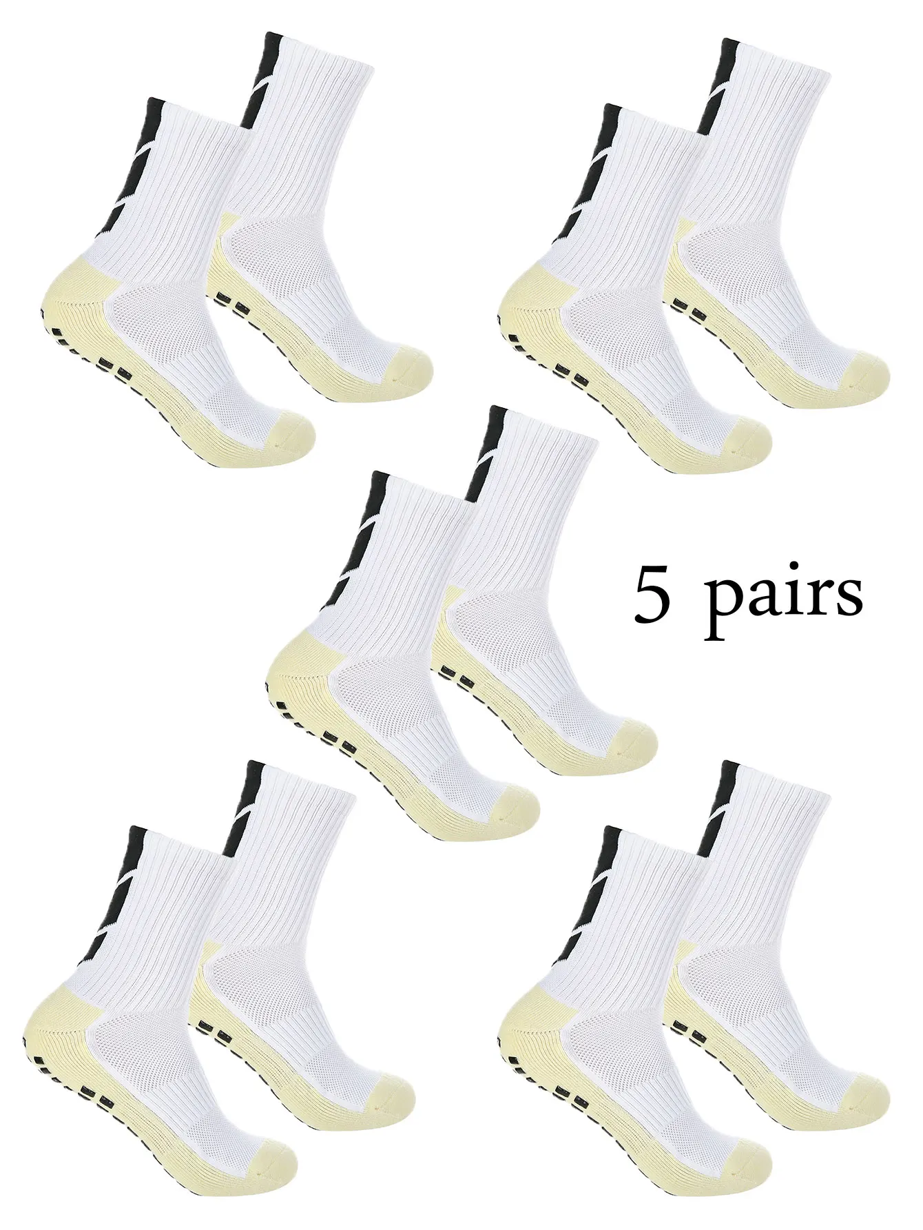 5 pairs of particle glued football socks for adult competition training, tube socks, towel soles, anti slip and shock-absorbing