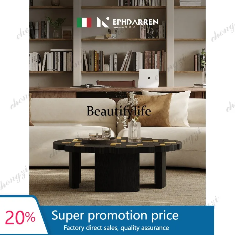 PPP Solid wood parquet coffee table living room household Italian minimalist creative round coffee table high sense