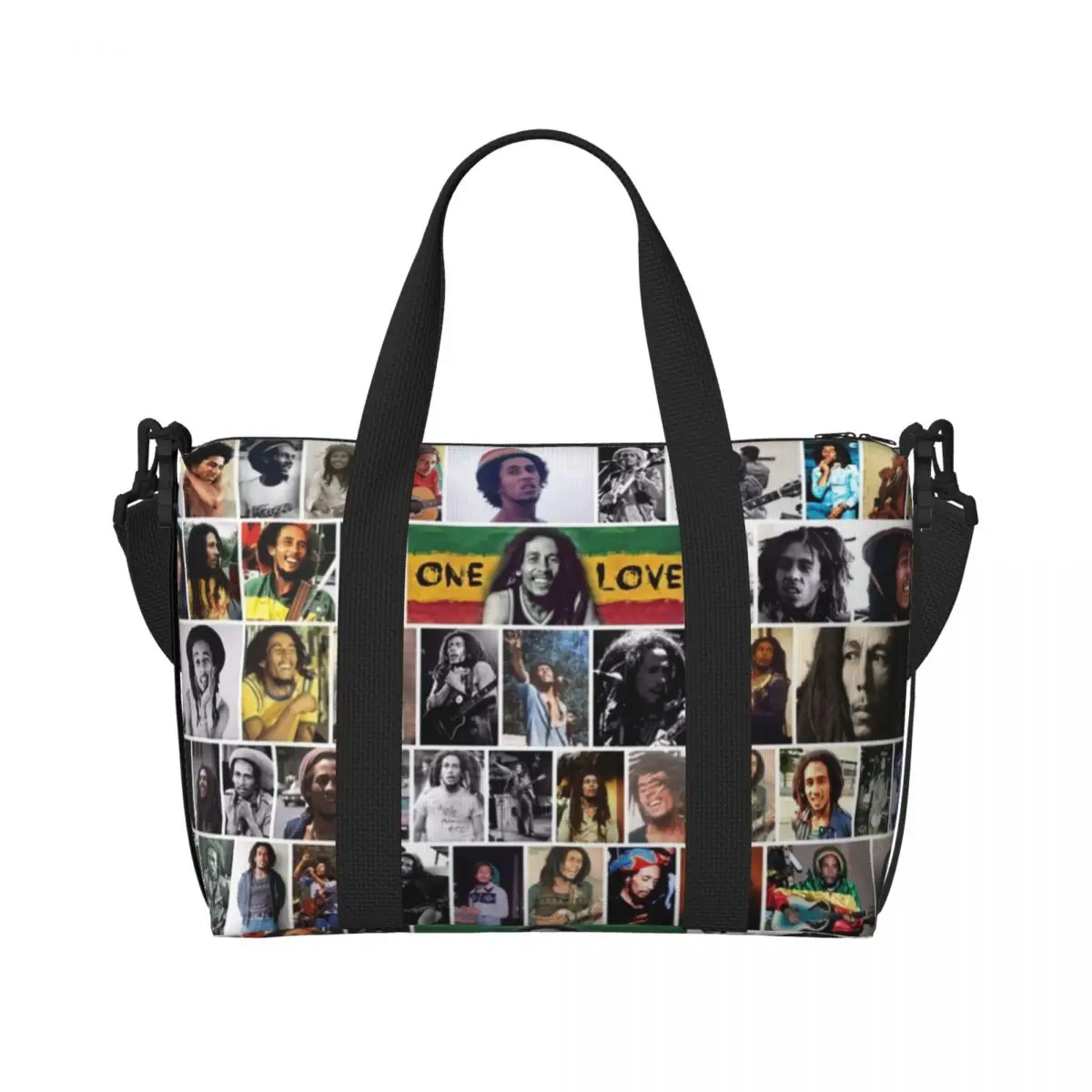 Custom Large Jamaica Singer Reggae Rock Bob Marley Tote Bag for Women Shopping Shoulder Beach Gym Travel Bag