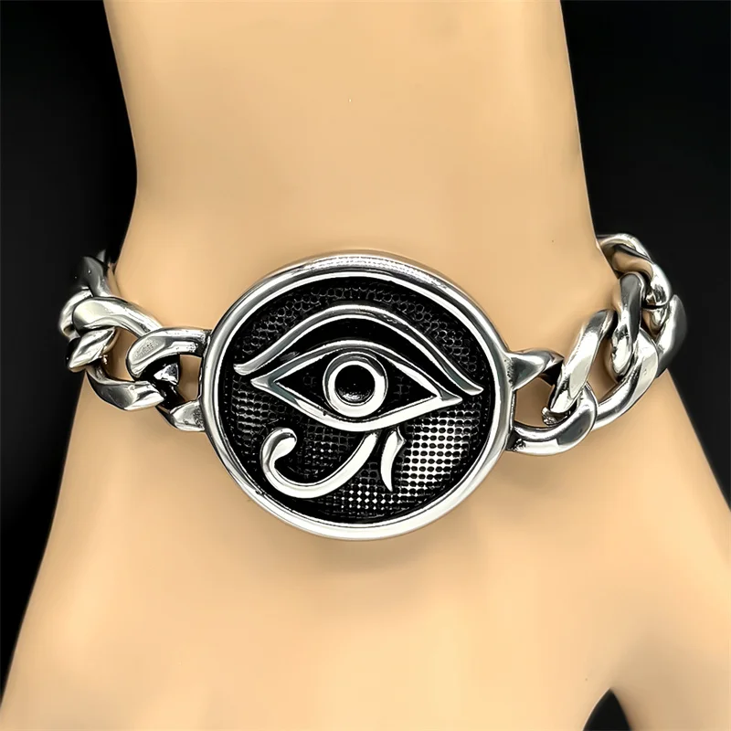 الفولاذ المقاوم للصدأ العيون المصرية سوار للرجال بيان الأساطير عين را حورس رمز فضي اللون تميمة أساور مجوهرات #4