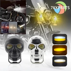 1 PC Universal Personalized Skull Head Shaped Work Light Motorcycle Spotlight  Headlight Hi/Low Turn Signal Bright Driving Lamp