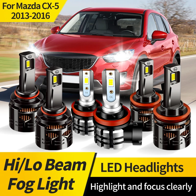 

2PCS 30000LM Canbus 9005 LED Headlight HB3 Hi/Lo Beam H11 Front Fog Lamp For Mazda CX-5 2013-2016 6000K White Led Lights for Car