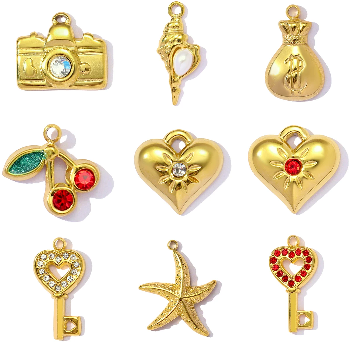 3Pcs/Lot Stainless Steel Key Camera Charms Heart Pendants For DIY Making Necklace Earring Jewelry Accessory Wholesale